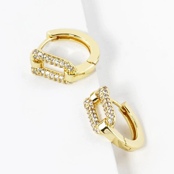 *** 14K GOLD DIPPED CZ PAVE 15MM U SHAPED HUGGIE HOOPS - Picture 1 of 1